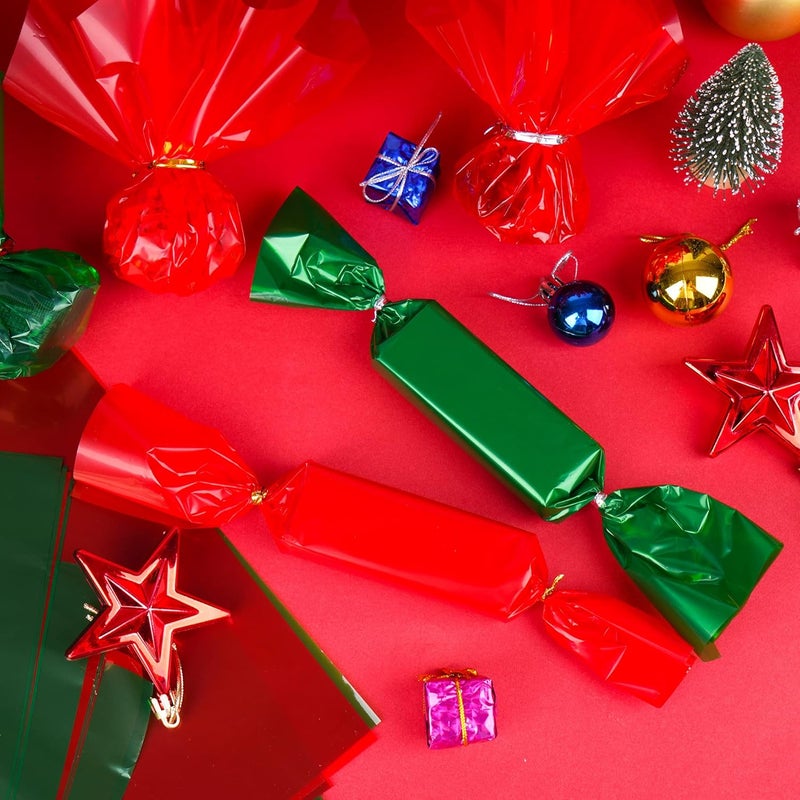Shitailu 200Pcs Cellophane Sheets Christmas Plastic Wrap 2 Mix Colors Translucent Holiday Color Green, Red for Easter X-Mas Valentines DIY Craft Present Wrap Treats, Baskets, 12 x 12 inch (Christmas) - Image 4